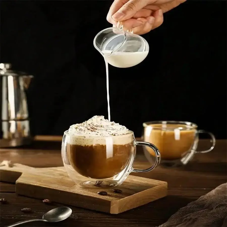 كوب قهوة زجاجي مزدوج 250ML بمقبض