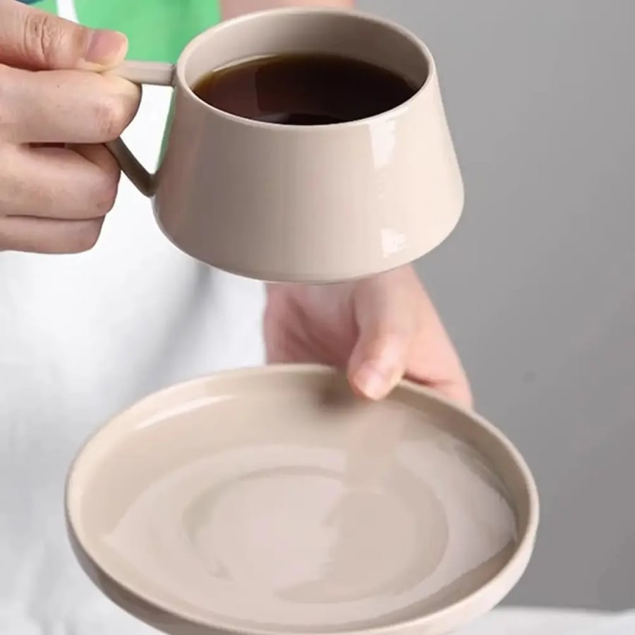 كوب سيراميك بسيط 320ML مع صحن