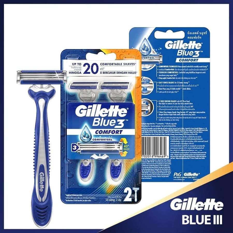 GILLETTE RAZOR BLUE 3 COMFORT 4PCS+ BLUE 2 CARD 20 PCS OFFER