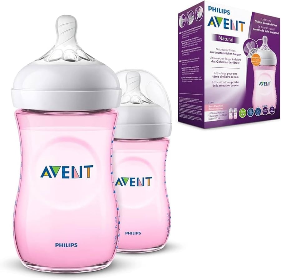 Avent Natural 1M+ Pink Feeding Bottle 260ml 2Pcs SCF694/27
