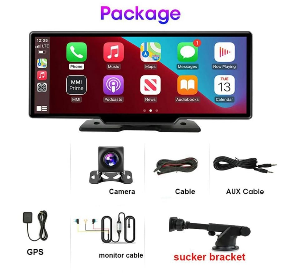 شاشة مع داش كـام 4k وخلفية 2k كاربلاي وشريحة 4G رام4 ذاكرة 64