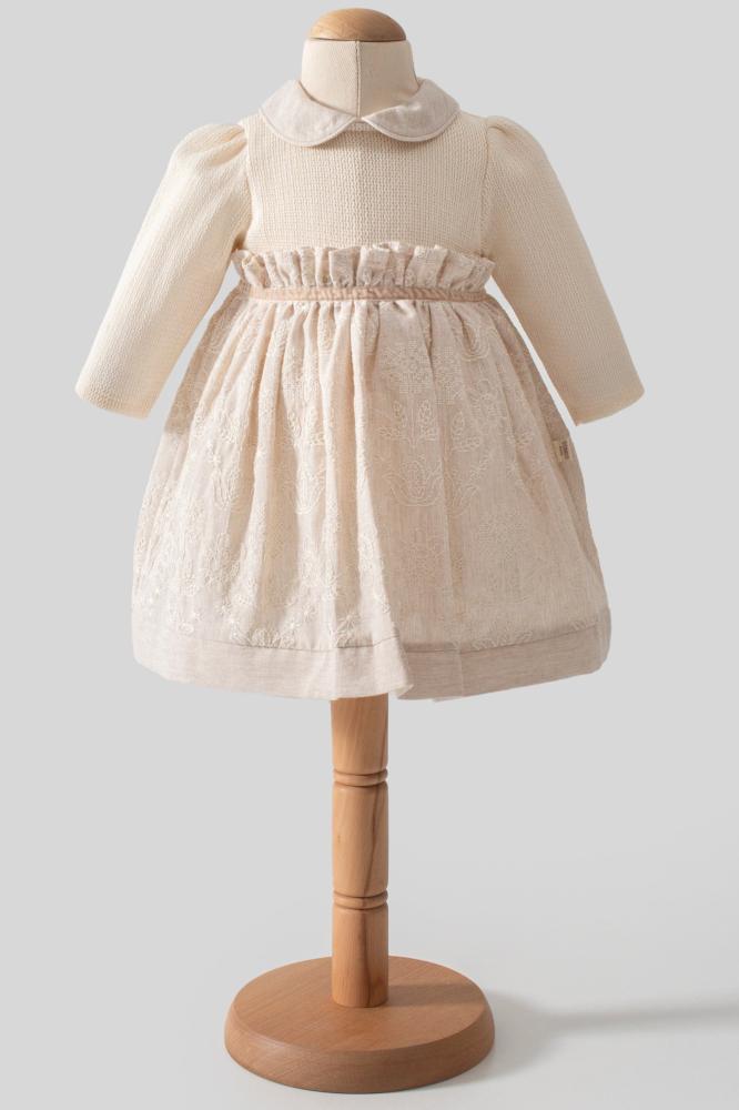 Winter luxury dress embroidered beige