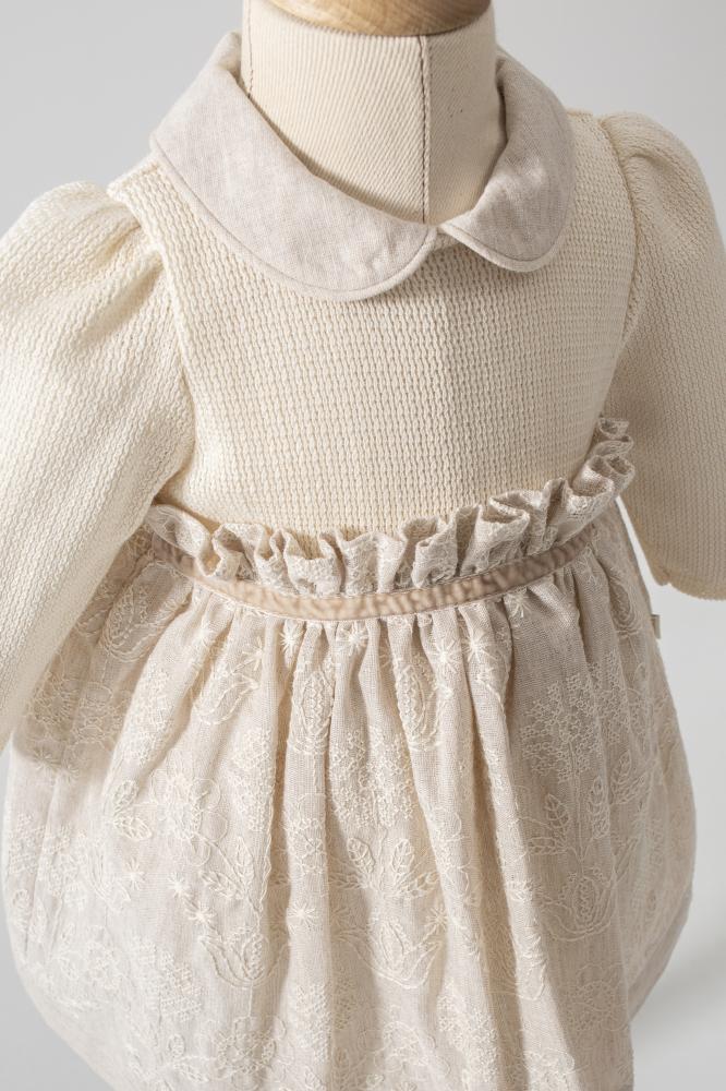 Winter luxury dress embroidered beige