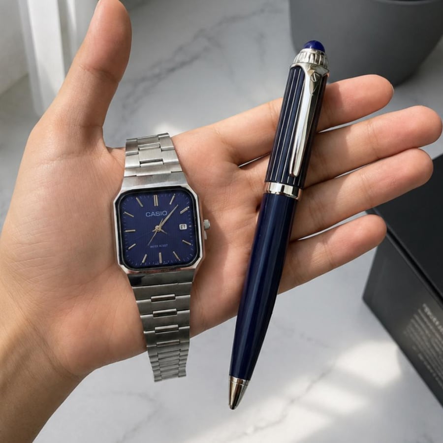 ساعة كاسيو CASIO MTP مع قلم هدية
