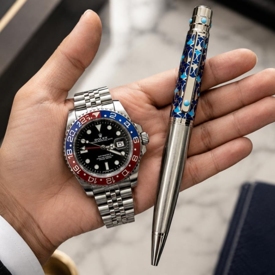 ساعة رجالية من رولكس ROLEX مع قلم هدية