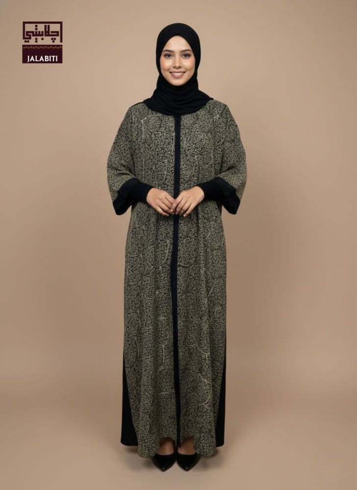جلابية طويلة سوداء بتطريز ذهبي فاخر مقاس XXL موديل A14