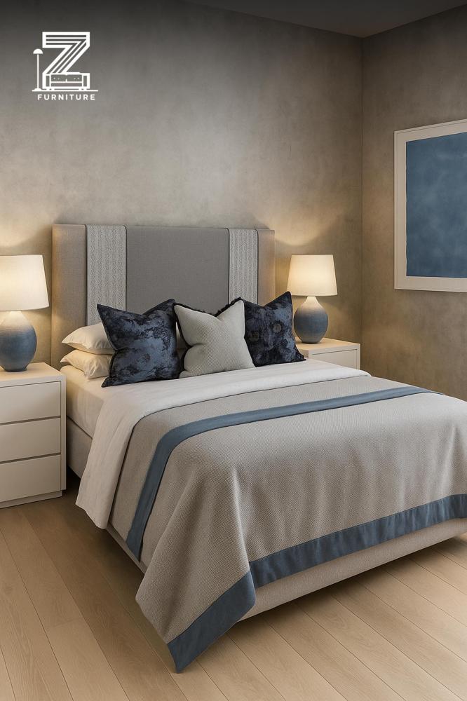 سرير مودرن "سكاي بلو" بتصميم ناعم ولمسات زرقاء أنيقة