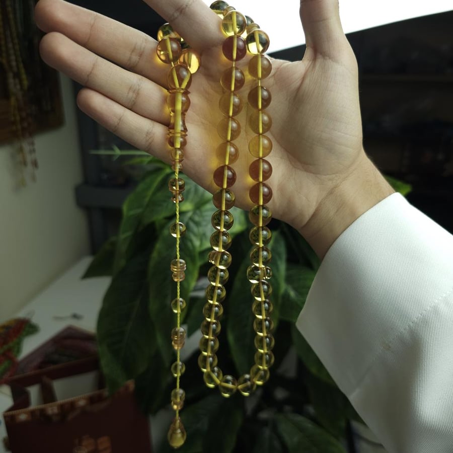 سبحة فاتوران عسلي شفاف تمليكة