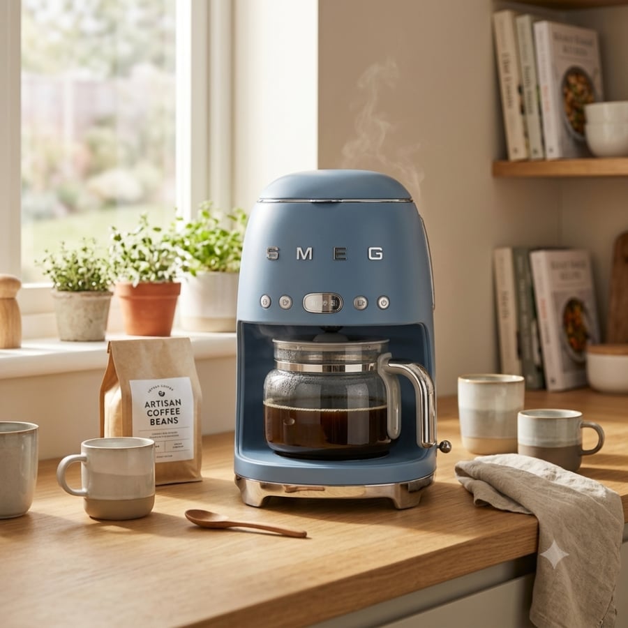 ماكينة تحضير القهوة ترشيح بالتنقيط SMEG نمط الخمسينات ريترو-أزرق غامق