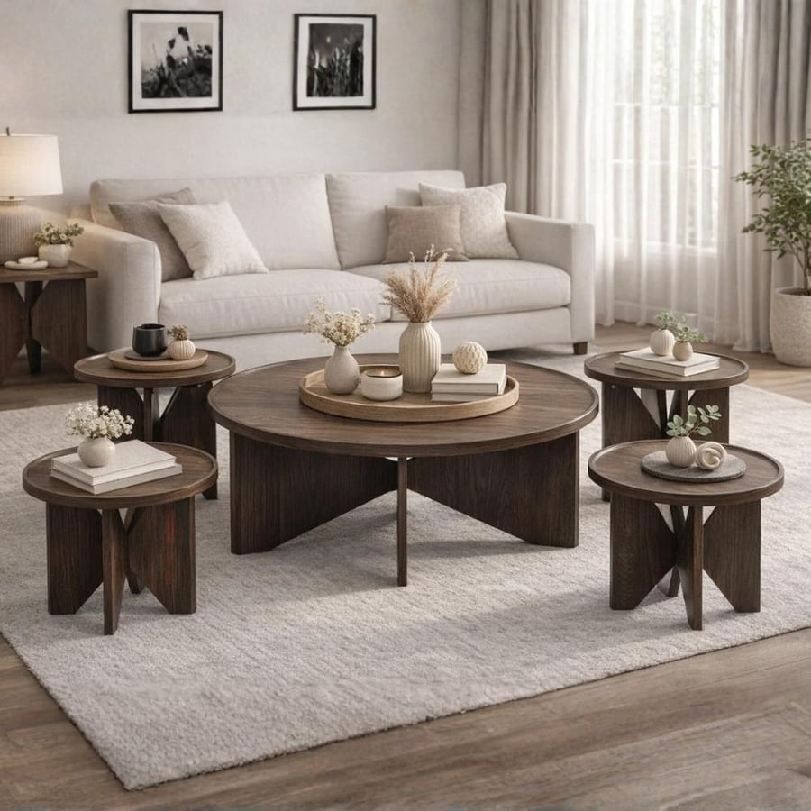 طقم طاولات 5 قطع بتصميم أنيق ولون بني رائع walnut color