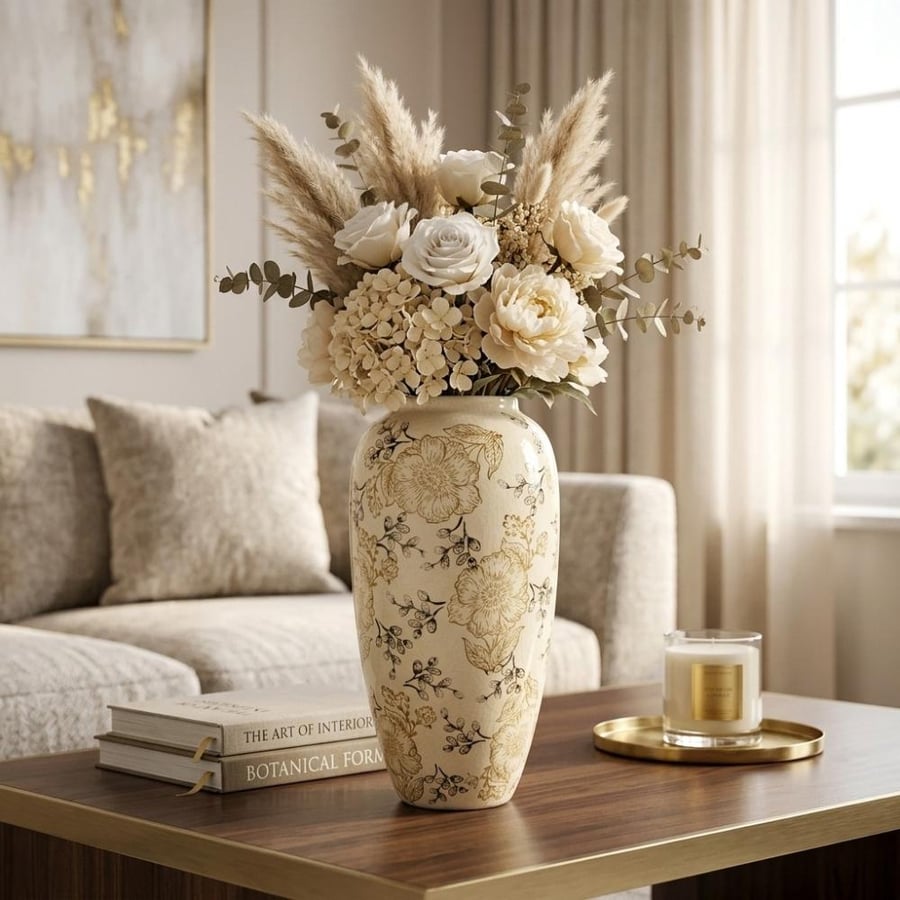 اكسسورات منزل فازة ورد بنقوش زهور - إندوم هوم - متجر اثاث