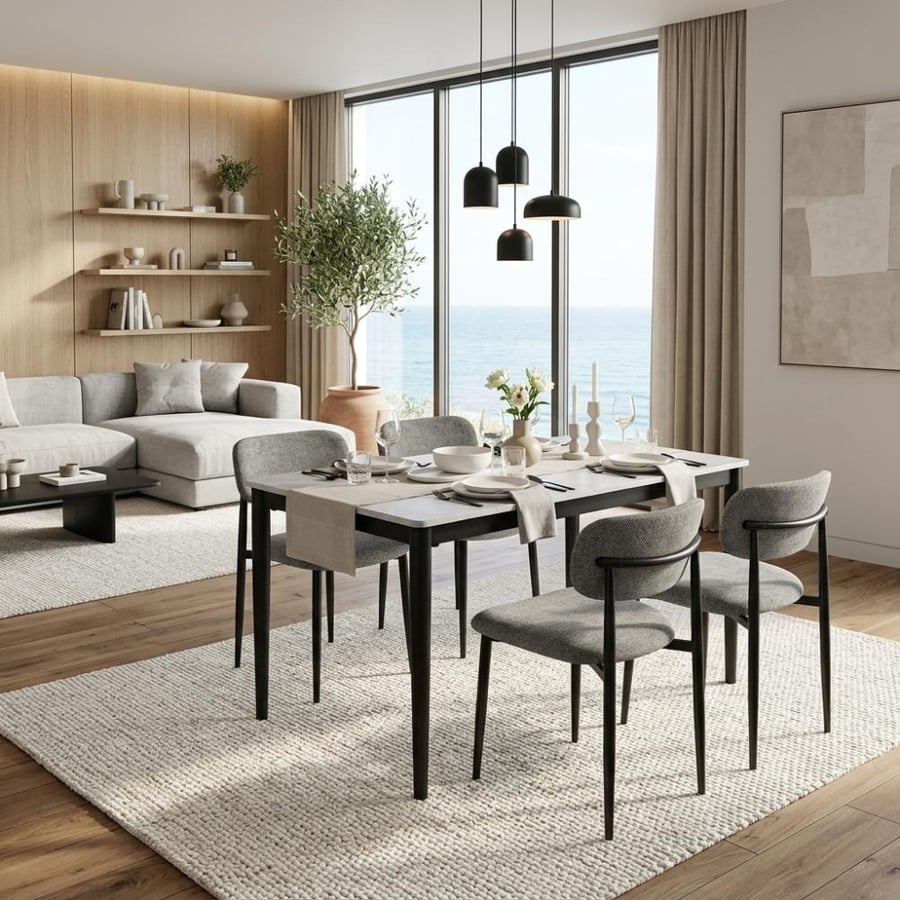 طاولة طعام رخامية مودرن رمادي 4 كراسي - إندو هوم - متجر اثاث