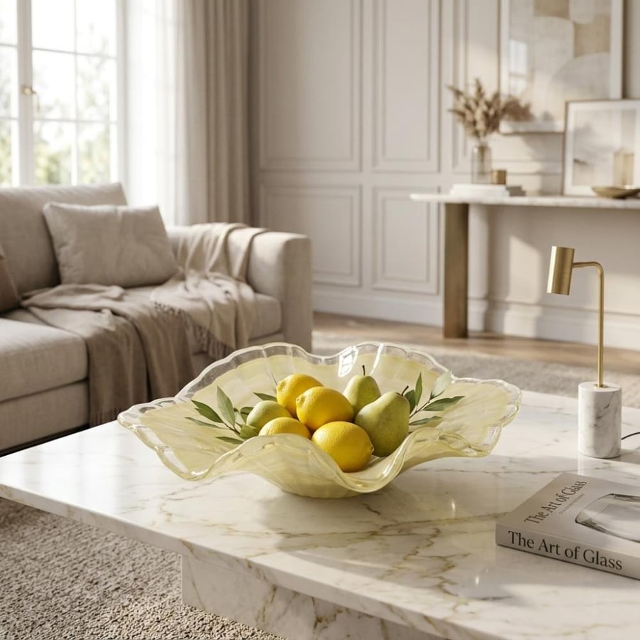 صحن تقديم حلويات زجاج كريمي 32×7 سم | تصميم فريد للضيافة الأنيقة
