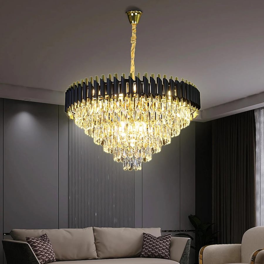 Modern black chandelier with gold