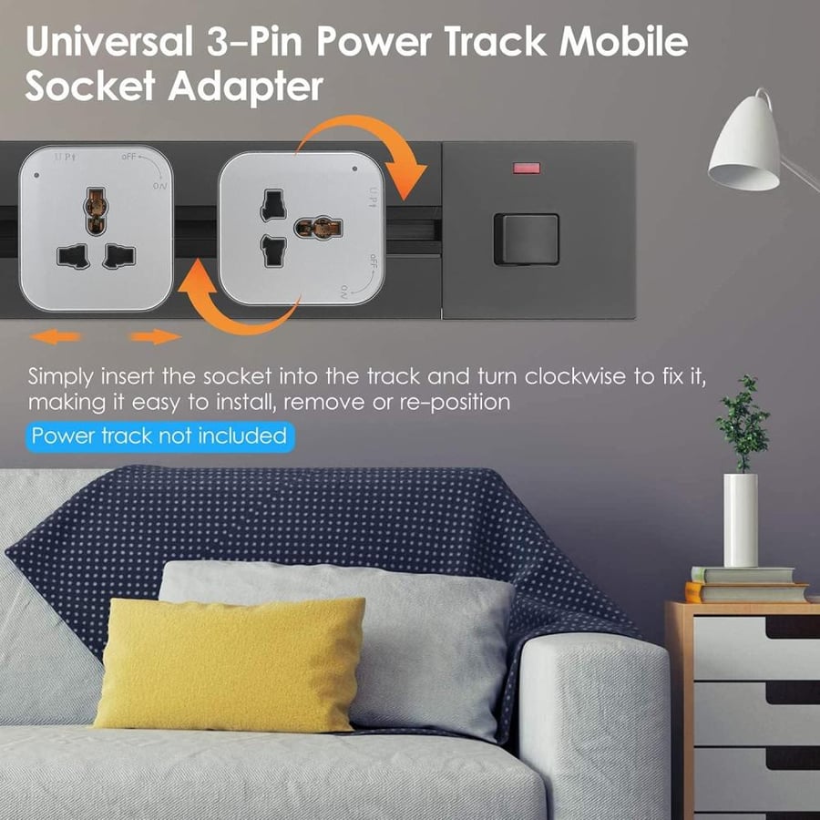 فيش تراك سوكت 13 امبير رمادي مستطيل ثلاثي عادي TRACK SOCKET SQURE GY