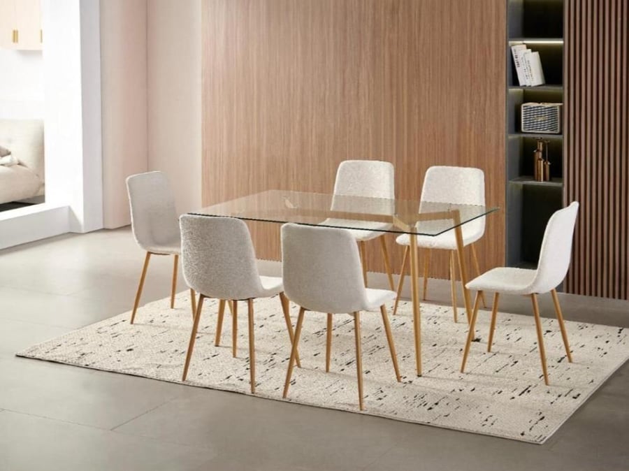 6+1 كراسي ابيض مع طاوله زجاج 150*90