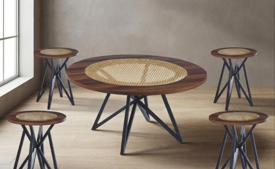 4+1 طاولاث شاي خشب  دائره brown cs-19
