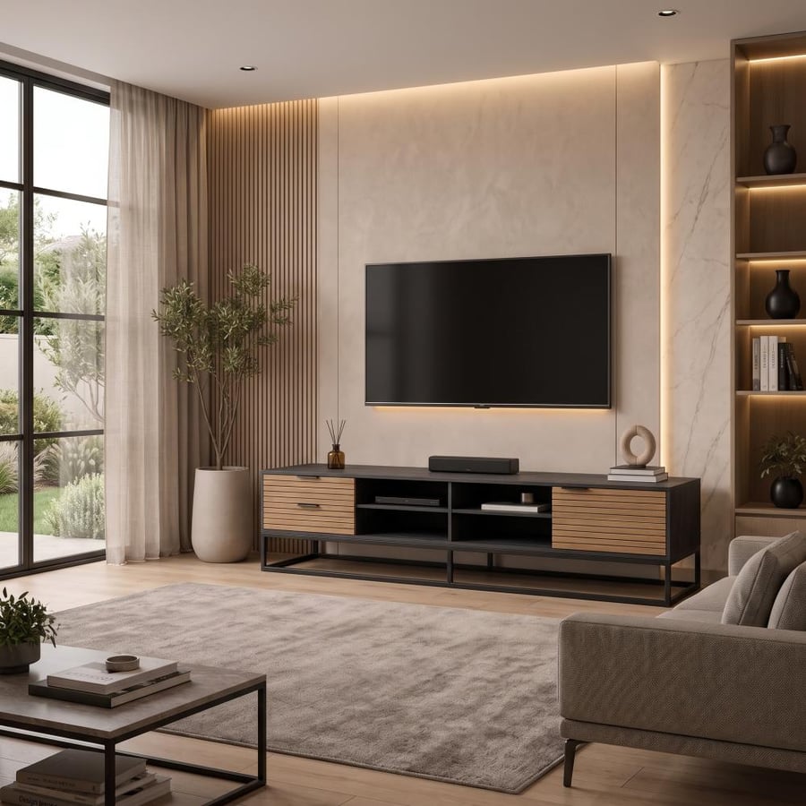 طاولة تلفزيون مودرن بيج مع أدراج شرائح - OC-2503 Beige 200cm