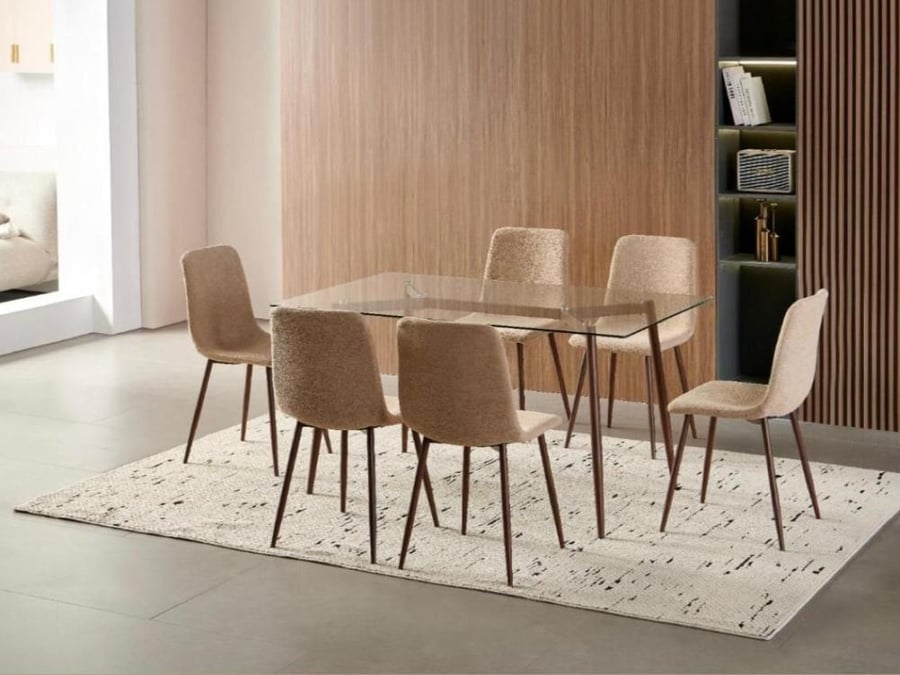 6+1 كراسي خشبي مع طاوله زجاج 150*90