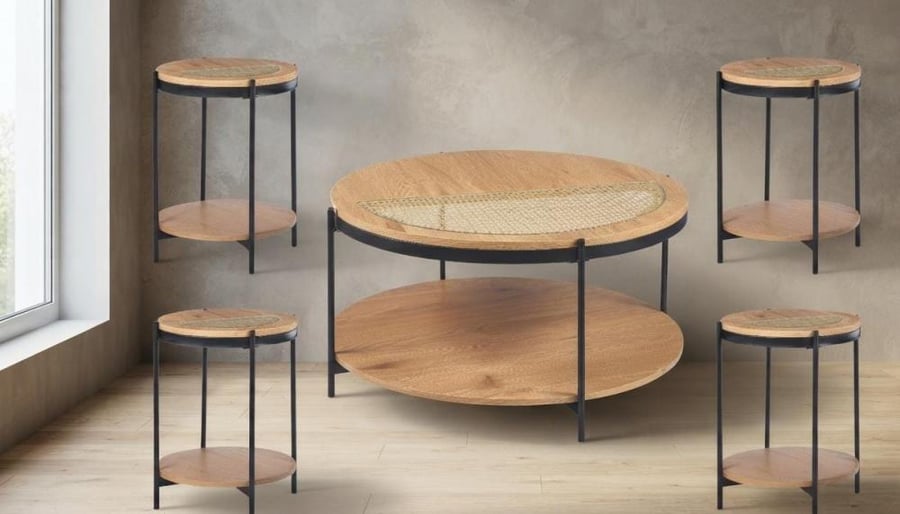4+1 طاولاث شاي خشب  دائره oak cs-22