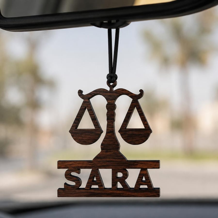 تعليقة سيارة  ميزان محاماة مع الاسم من اختيارك