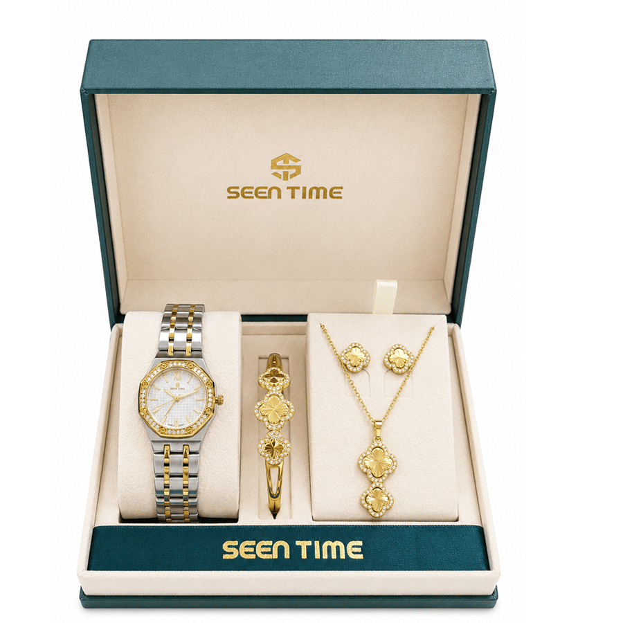طقم نسائي SEEN TIME ساعة وسلسلة وإكسسوارات ستالس ستيل