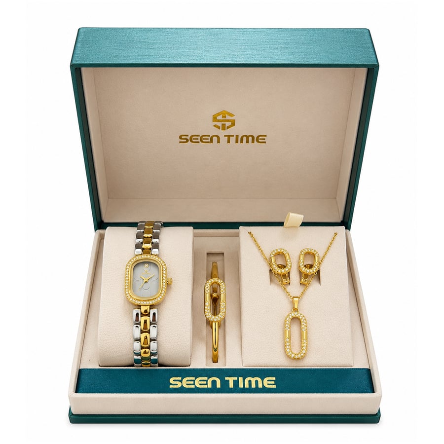 طقم نسائي SEEN TIME ساعة وإكسسوارات ستانلس ستيل