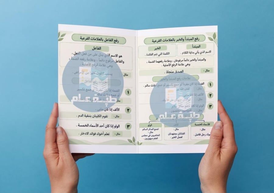 مطوية رفع المبتدأ و الخبر و رفع الفاعل بالعلامات الفرعية