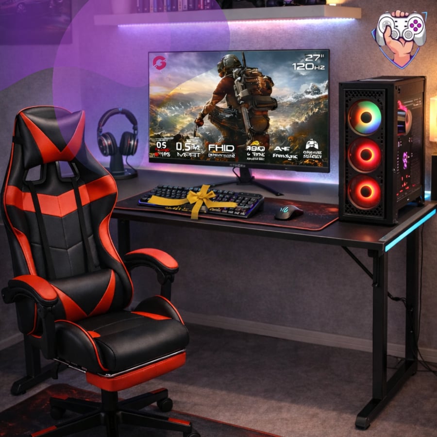 PC Gaming Full Setup i5-12400 + RTX 3050 6GB with a 25-inch screen 200Hz, desk, chair, gaming accessories, and gifts