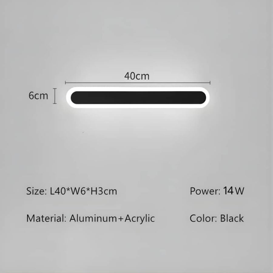 إنارة جدارية LED مستطيلة سوداء بتصميم عصري مقاس 40 سم