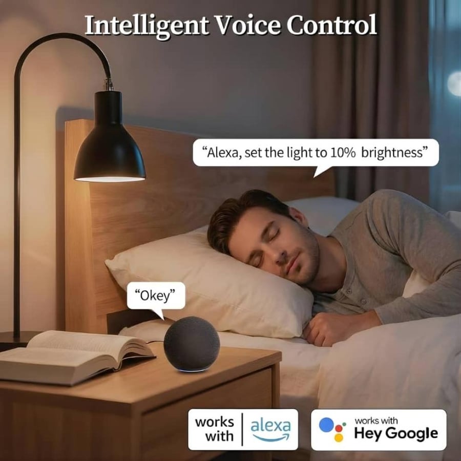 لمبة ليد LED ذكية بقدرة 10 واط - تدعم WiFi + Bluetooth مع إضاءة قابلة للتعتيم  بـ 16 مليون لون وإضاءة بيضاء متغيرة (RGB + CCT)