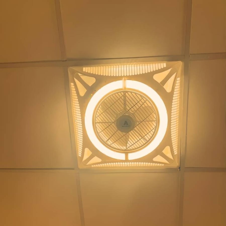 مروحة تهوية سقف 60×60 سم LED بـ 3 الوان اضاءة مع ريموت تحكم