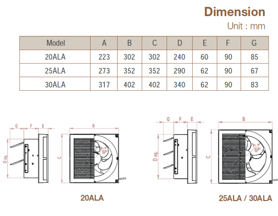 KDK - 20ALA - WALL MOUNT EXHAUST FAN - 220V - مروحة شفط جداريه