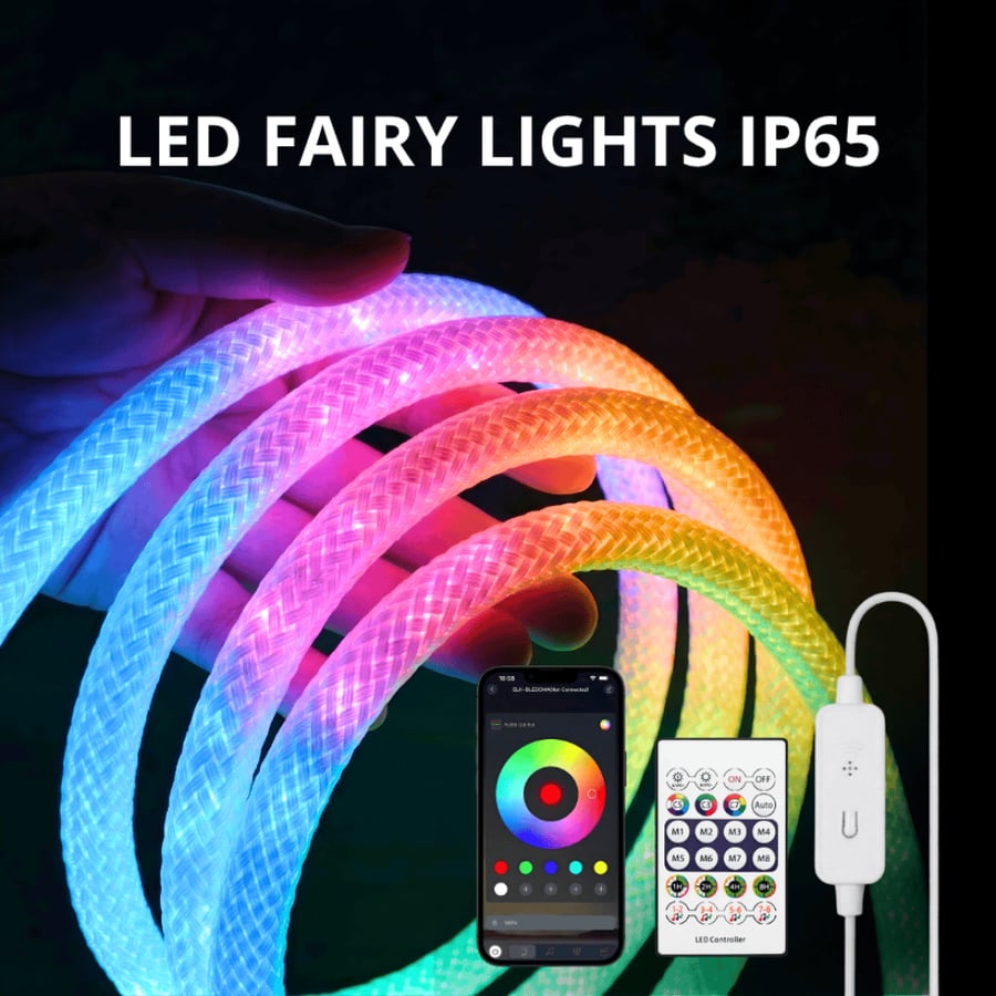 شريط زينة على شكل حبل يعمل بالـ USB بطول 5 متر RGB+IC مع ريموت تحكم مع امكانية التحكم عن طريق التطبيق