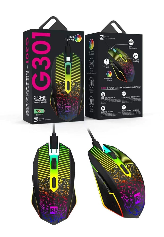 R8-ماوس قيمنق وايرلس G301-اسود