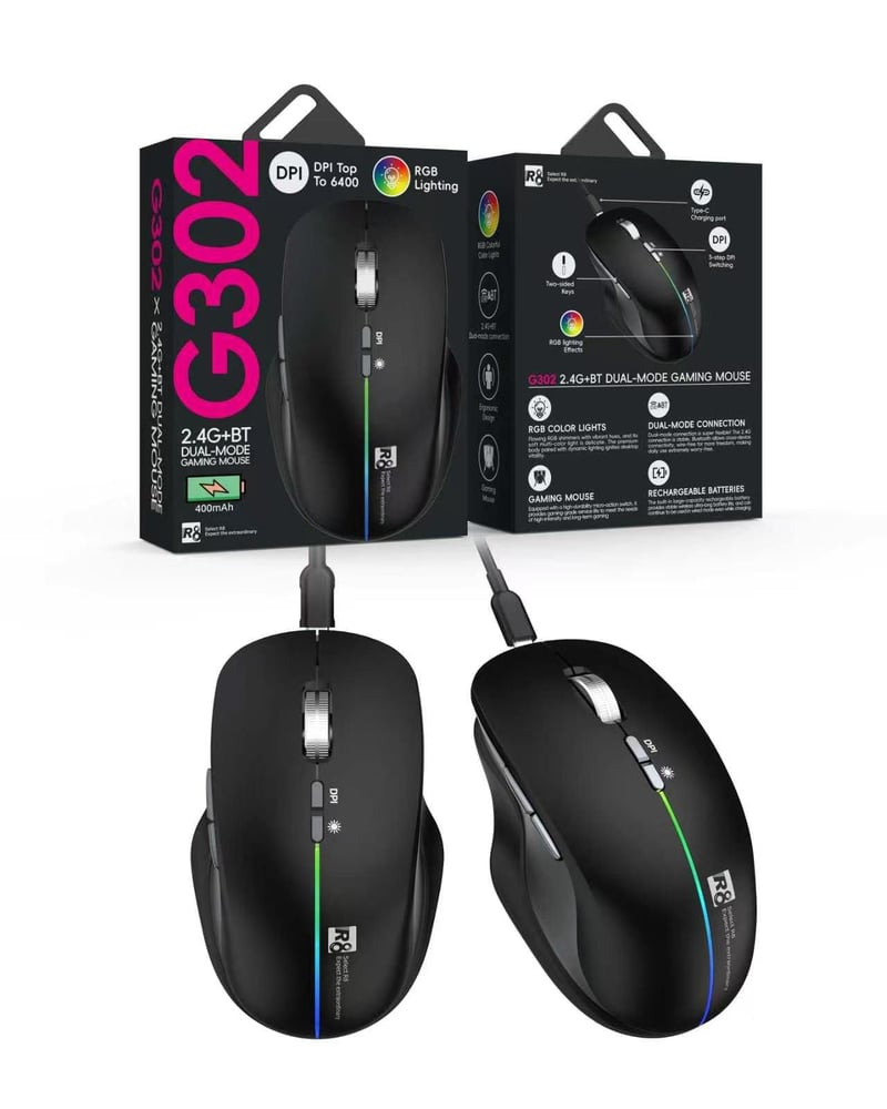 R8-ماوس قيمنق وايرلس G302-اسود