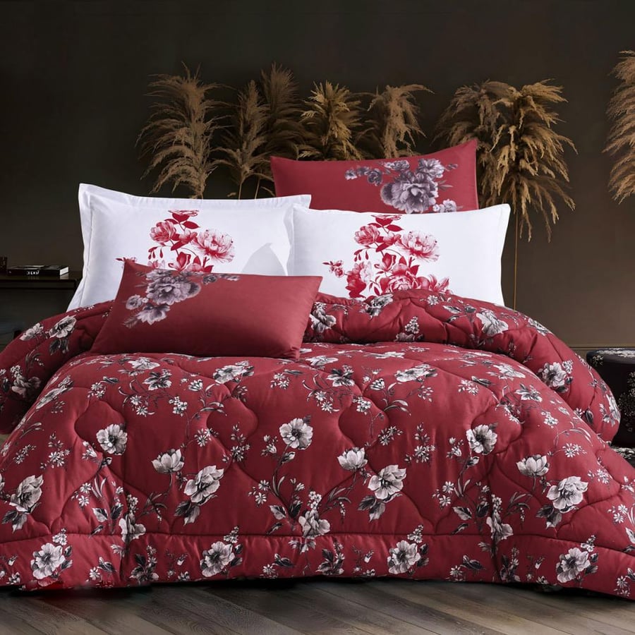 مفرش كابيندا صيفي مقاس كوين 150x200 عنابي برسومات الزهور عدد القطع 4