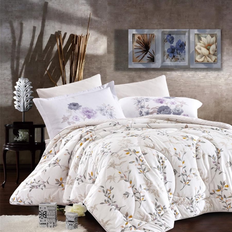 مفرش تينا صيفي مقاس كوين 150x200 سم  كريمي برسومات الزهور عدد القطع 4