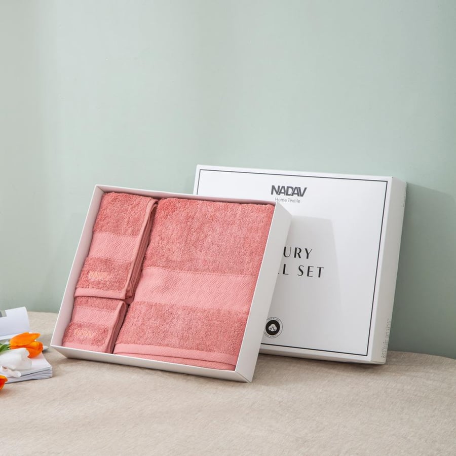 Nadif dark pink bath towel set, 3 pieces