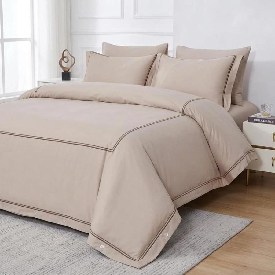 مفرش رولا صيفي مزدوج فاخر مطرز بيج .