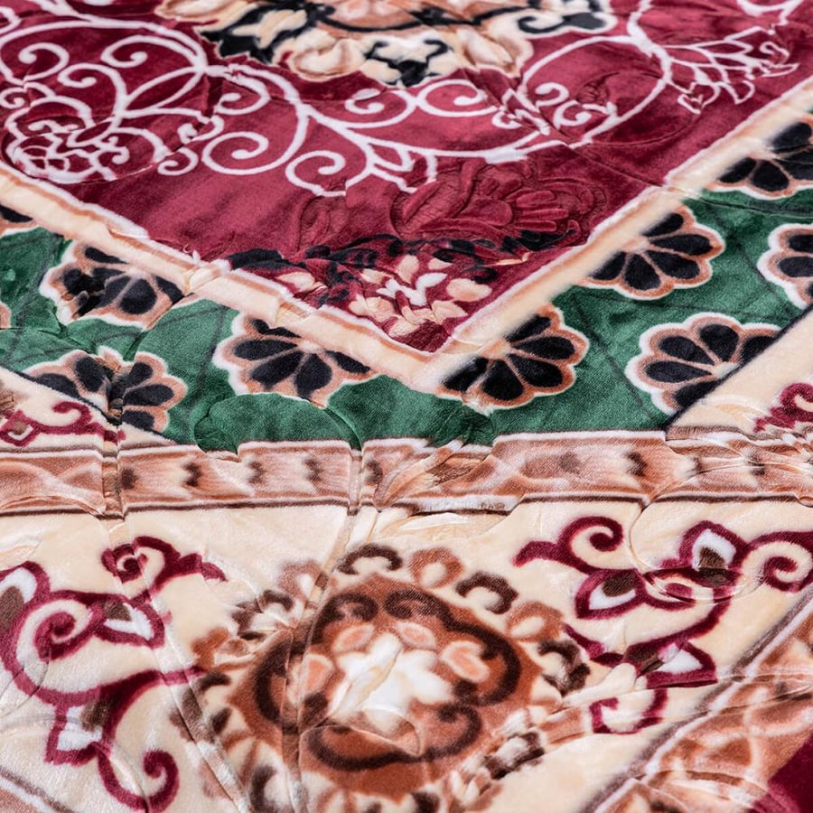 بطانية مخمل محفور مزدوج عنابي مزخرف 240×220 سم