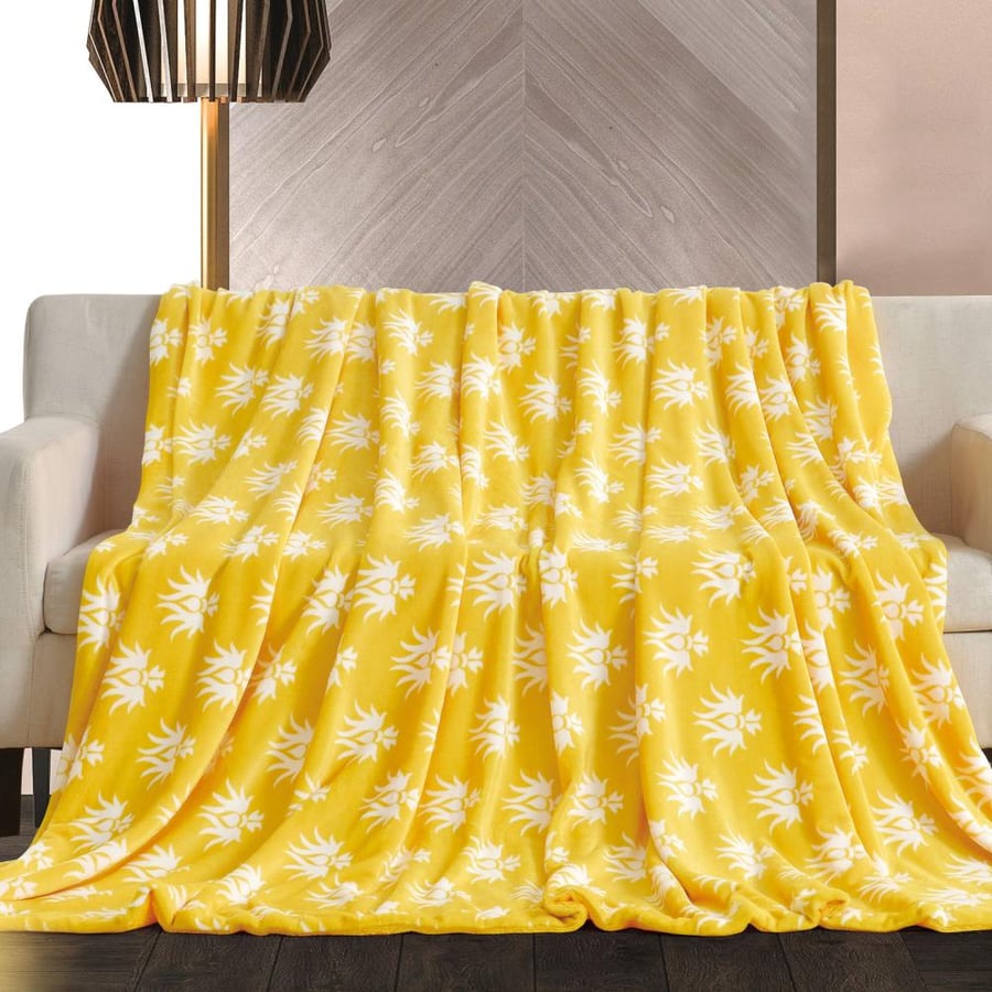 بطانية دايزي مخمل و فرو مفرد ونص أصفر 170 × 220 سم