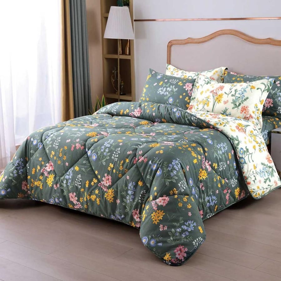 مفرش سمرلاند صيفي  مقاس كوين 150x200 سم برسومات الزهور كريمي عدد القطع 4