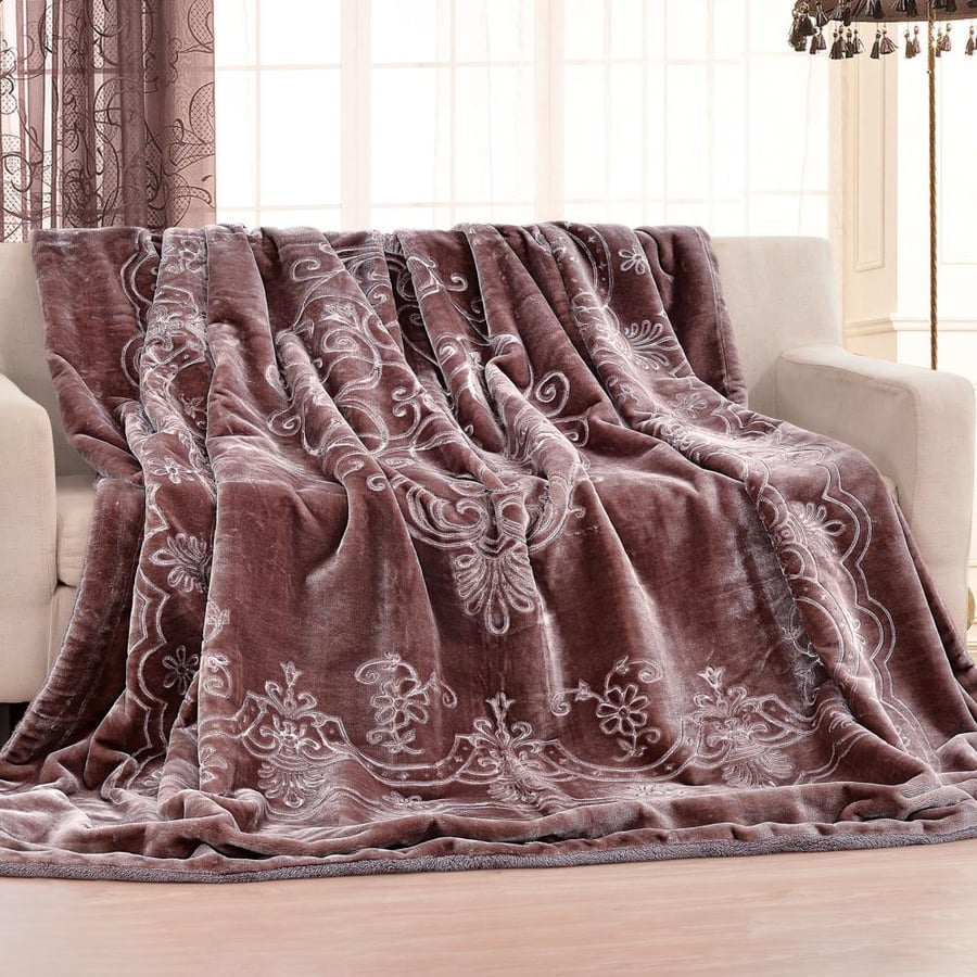 بطانية بارما مخمل و فرو محفور مزدوج بني غامق 220 × 240 سم
