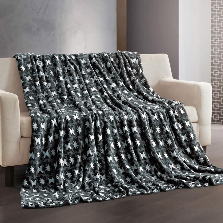بطانية مارتينا خفيفة مخمل و  فرو مفرد ونص محفور رصاصي 170 × 220 سم