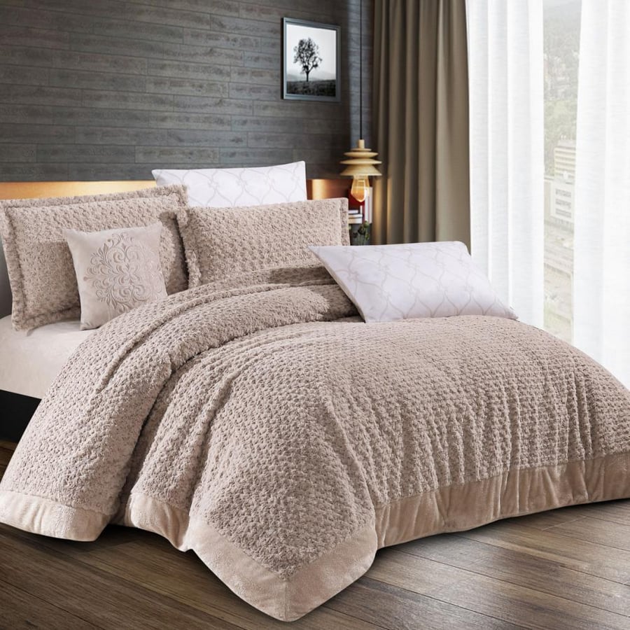 Winter double prince bedspread beige fur, 7 pieces