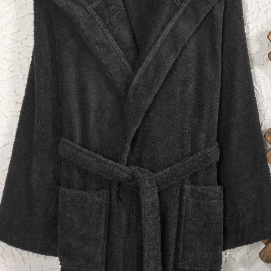 Turkish Nadav Home Robe with Hotel Hood, Black, 1 Piece