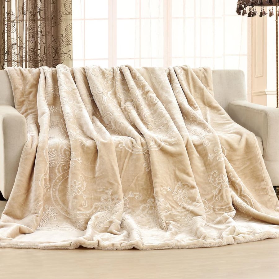 بطانية بارما مخمل و فرو مزدوج محفور كريمي 220 × 240 سم