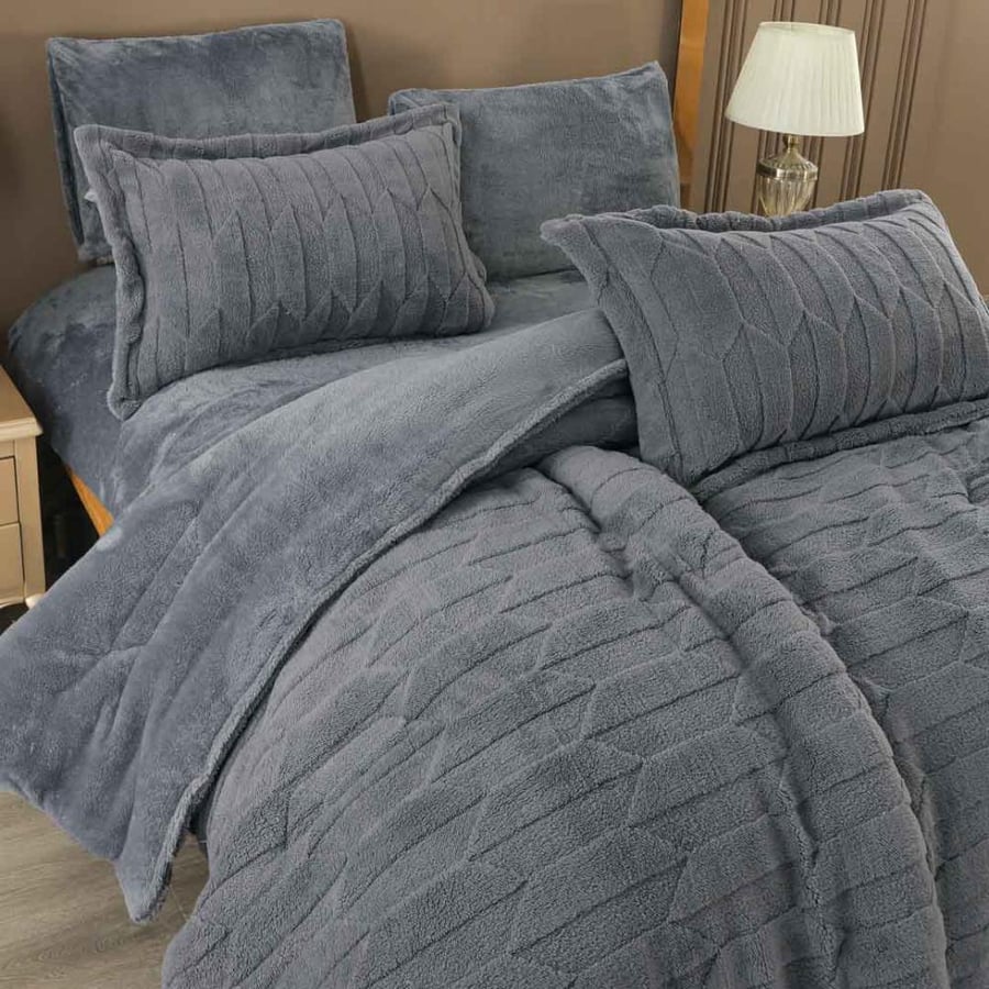 مفرش وعد شتوي فاخر كوين مقاس 200X150 سم فرو رصاصي عدد القطع 4
