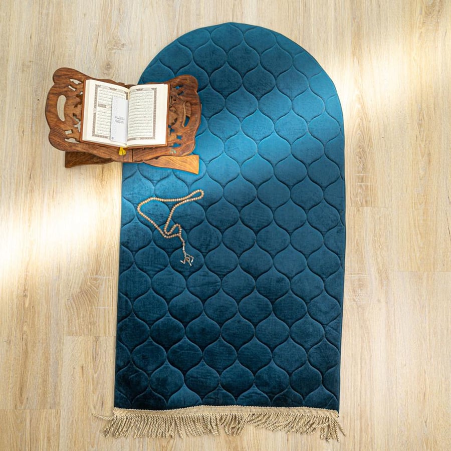 سجادة صلاة مخمل بتصميم  إسلامي تركواز مقاس 68x114 سم